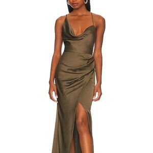 Elegant Olive Green Satin Dress